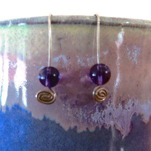 Vintage Silver Open Hook Earrings with Purple Bead